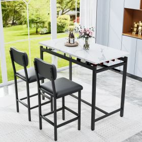 Kitchen Table Set, Dining Table and Chairs for 2, 3 Piece Dining Room Table Set with 2 Upholstered Chairs, Bar Dining Table Set for Small Spaces (Color: Black)