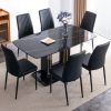 7-Piece Faux Marble Dining Table Set, Glass Rectangular Kitchen Table for 6-8, Modern Black Faux Marble Dining Room Table with MDF Base