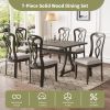 Retro 7-Piece Trestle Dining Table Set with Upholstered Dining Chairs, Smooth Dining Backs for Dining Room, Living Room, Kitchen