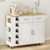 Multi-Functional Kitchen Island Cart with 2 Door Cabinet and Two Drawers,Spice Rack, Towel Holder, Wine Rack