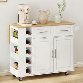 Multi-Functional Kitchen Island Cart with 2 Door Cabinet and Two Drawers,Spice Rack, Towel Holder, Wine Rack (Color: as Pic)