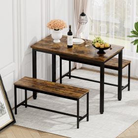 Dining Table Set, Bar Table with 2 Dining Benches, Kitchen Table Counter with Chairs, Industrial for Kitchen Breakfast Table, Living Room, Party Room (Color: as Pic)