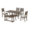 6-Piece Wood Dining Table Set with Storage Shelf and Curved Legs, Kitchen Table Set with Bench and 4 Removable Cushions Dining Chairs