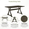 Retro 6-Piece Trestle Dining Table Set with Upholstered Dining Chairs and Dining Bench, Smooth Dining Backs for Dining Room, Living Room, Kitchen