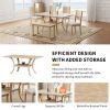 6-Piece Wood Dining Table Set with Storage Shelf and Curved Legs, Kitchen Table Set with Bench and 4 Removable Cushions Dining Chairs