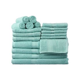 Basic Solid 18-Piece Bath Towel Set Collection (Color: Aqua)