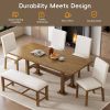 Farmhouse 76inch 6-Piece Extendable Dining Table Set Trestle Kitchen Table Set with 18inch Removable Leaf and Upholstered Dining Chair and Bench for D