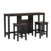 Farmhouse Rustic 3-piece Counter Height Wood Dining Table Set with Cabinet,2 Storage Drawers and 2 Stools for Small Places