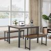 3 Pieces Dining Table Set with 2 Benches for Dining Room Kitchen Bar