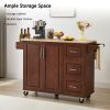 Kitchen Island with Drop Leaf Countertop, Rolling Kitchen Island Cart , Barn Door Kitchen Island Table with Storage Cabinet and Tower Rack