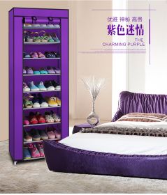 10 Layer 9 Grid Shoe Rack Shelf Storage Closet Organizer Cabinet Multiple Colors (Color: Purple)