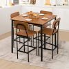 5 Pieces Industrial Dining Table Set with Counter Height Table and 4 Bar Stools