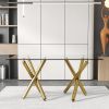 Large modern minimalist rectangular glass dining table, suitable for 6-8 people, equipped with 0.39 "tempered glass tabletop and metal legs