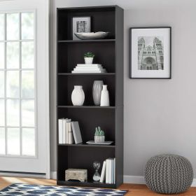 5-Shelf Bookcase with Adjustable Shelves, White (Color: Black)