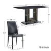 7-Piece Faux Marble Dining Table Set, Glass Rectangular Kitchen Table for 6-8, Modern Black Faux Marble Dining Room Table with MDF Base