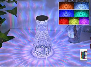 Vase Shape Atmosphere Crystal Lamp Romantic Bedside Diamond Table Lamp Home Christmas Decorations LED Lights (style: With remote control, Electrical outlet: USB)