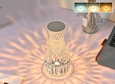 Vase Shape Atmosphere Crystal Lamp Romantic Bedside Diamond Table Lamp Home Christmas Decorations LED Lights (style: Charging 3colors, Electrical outlet: USB)