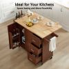 Kitchen Island with Drop Leaf Countertop, Rolling Kitchen Island Cart , Barn Door Kitchen Island Table with Storage Cabinet and Tower Rack