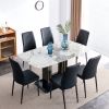 7-Piece Faux Marble Dining Table Set, Glass Rectangular Kitchen Table for 6-8, Modern Black Faux Marble Dining Room Table with MDF Base