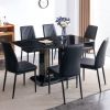 7-Piece Faux Marble Dining Table Set, Glass Rectangular Kitchen Table for 6-8, Modern Black Faux Marble Dining Room Table with MDF Base