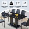 7-Piece Faux Marble Dining Table Set, Glass Rectangular Kitchen Table for 6-8, Modern Black Faux Marble Dining Room Table with MDF Base