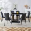 7-Piece Faux Marble Dining Table Set, Glass Rectangular Kitchen Table for 6-8, Modern Black Faux Marble Dining Room Table with MDF Base